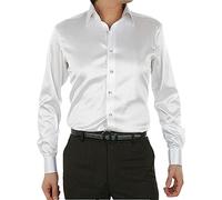 Vogrtcc Camicia da Uomo Camicia in Seta Camicia A Maniche Lunghe in Raso Abito da Sposa White L