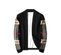 Vogrtcc Cardigan classico lavorato a maglia scozzese maglione casual moda grande giacca cardigan manica lunga da uomo, Nero , 2XL