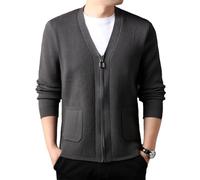 Vogrtcc Cardigan da uomo slim fit cerniera dolcevita manica lunga casual Twist maglia maglione caldo moda capispalla, Grigio scuro, XL