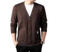 Vogrtcc Cardigan da uomo slim fit cerniera dolcevita manica lunga casual Twist maglia maglione caldo moda capispalla, Colore caffè., L