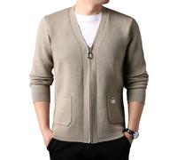 Vogrtcc Cardigan da uomo slim fit cerniera dolcevita manica lunga casual Twist maglia maglione caldo moda capispalla, cachi, XL