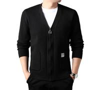Vogrtcc Cardigan da uomo slim fit cerniera dolcevita manica lunga casual Twist maglia maglione caldo moda capispalla, Nero , XXL