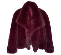 Vogrtcc Giacca corta da donna in pelliccia sintetica autunno inverno maniche lunghe aperto davanti soffice cappotto di pelliccia soprabito, cappotto bordeaux tinta unita, S Short