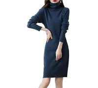 Vogrtcc Maglione da donna in cashmere, leggero, caldo, dolcevita, a maniche lunghe, gonna lavorata a maglia, per autunno e inverno, Blu, M