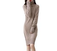 Vogrtcc Maglione da donna in cashmere, leggero, caldo, dolcevita, a maniche lunghe, gonna lavorata a maglia, per autunno e inverno, Marrone chiaro, M