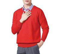 Vogrtcc Maglione Uomo in Miscela Cashmere, Scollo A V, Pullover in Lana, Maglieria Vestiti, Vneck Rosso 1, M