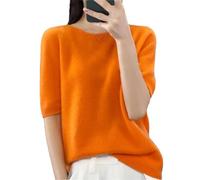 Vogrtcc Maglioni da donna lavorati a maglia mezza manica in lana primavera O-Collo Top Pullover, Arancione, S