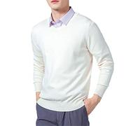Vogrtcc Maglioni da uomo in misto cashmere a maglia con scollo a V pullover in lana maglieria maglioni vestiti, Scollo a V Bianco Beige, M