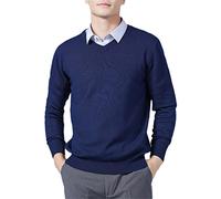 Vogrtcc Maglioni da uomo in misto cashmere a maglia con scollo a V pullover in lana maglieria maglioni vestiti, Scollo a V Blu Scuro, XXL