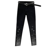 Vogrtcc Pantaloni A Matita con Strass Dimagranti A Vita Alta da Donna Jeans Skinny Classici Elasticizzati A Gamba Dritta Black M