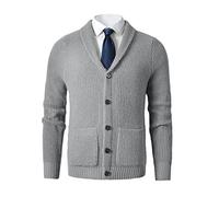 Vogrtcc Uomo Cardigan Maglione Maglione di Lana con Bottoni Lavorato A Maglia Slim Fit con Tasca Cappotto Maglione, grigio, L