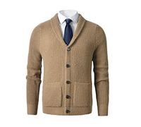 Vogrtcc Uomo Cardigan Maglione Maglione di Lana con Bottoni Lavorato A Maglia Slim Fit con Tasca Cappotto Maglione, cachi, XL