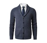 Vogrtcc Uomo Cardigan Maglione Maglione di Lana con Bottoni Lavorato A Maglia Slim Fit con Tasca Cappotto Maglione, blu navy, XL