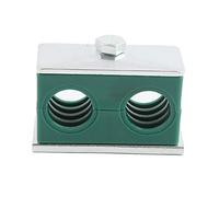 Vogueing Tool HA5608P - Morsetti in plastica per tubi con diametro esterno da 18 mm, morsetto idraulico standard doppio/doppio per fissaggio tubo (confezione da 2), verde e argento