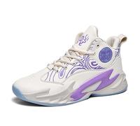Voguerra Scarpe da Basket Alte for Ragazzi, Ammortizzate e Traspiranti, for l'allenamento Sportivo Giovanile Fan di Basket(Beige Purple,41 EU)