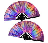 VOHESEA 2 ventagli a mano grandi pieghevoli, colori laser olografici, ventaglio a mano, fan iridescent rave per festival, feste da discoteca, decorazioni per la casa, accessori da ballo