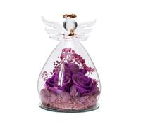 VOHESEA Rosa eterna in vetro con angelo - Grande rosa eterna con figura di angelo, figura di angelo in vetro, realizzata a mano, fiore eterno, regalo di compleanno per donne, mamma, mamma, nonna