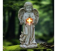 VOHESEA Statue da giardino a forma di angelo solare, 30 cm, angelo in preghiera con luce a croce, angelo sulla tomba, resistente alle intemperie, angeli da giardino, scultura decorativa per prato