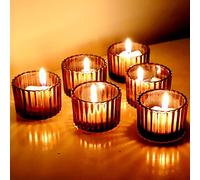 VOHO Amber Tealight Candle Holder Set of 12, 2'' x 1.4'' Glass Brown Small Votive Candle Holders Home Decoration, Clear Tealight Candles Holder for Table Centerpieces and Wedding Decor