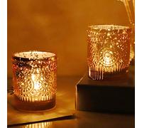 VOHO Set di 12 portacandele votivi dorati, portacandele color oro, per centrotavola da tavolo per matrimoni, portacandele in vetro mercurio, per decorazione domestica e feste (5,3 x 6,6 cm, larghezza