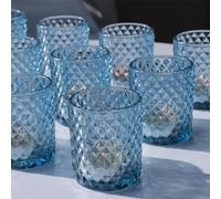 Vohocandle 12 bicchieri da tè in vetro blu per matrimoni, decorazione da tavolo, portacandele in vetro per festa di compleanno, per decorazione della casa