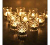 Vohocandle Diamante portacandela in vetro, set di 12 portacandele in vetro trasparente per decorazione della casa, candeliere, per matrimoni e feste di compleanno, 5,5 cm x 6,5 cm
