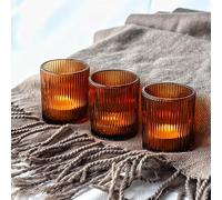 Vohocandle Portacandela in vetro a fornello vintage a strisce set di 12 portacandele in vetro per decorazioni da tavolo del Ringraziamento, porta candela a fornello in marrone per autunno e inverno
