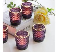 Vohocandle Portacandele viola con bordo dorato, 12 pezzi, vintage, 5,5 cm, lunghezza 6 cm, altezza per Halloween, decorazione di matrimonio, con motivo a nido d'ape per feste, compleanni e decorazioni
