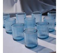 Vohocandle Set di 12 portacandele blu a costine, per decorare la tavola di matrimoni, per feste e vacanze