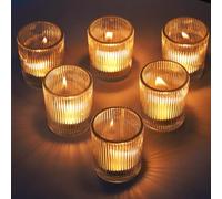 Vohocandle Set di 12 portacandele in vetro a coste, portacandele trasparenti per matrimoni, contenitori per candele per feste, decorazioni per la casa e decorazioni natalizie (5,5 cm x 6,5 cm)