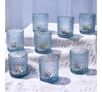 Vohocandle Set di 12 portacandele in vetro blu con motivo a diamante, per decorazione autunnale, contenitore per candele, adatto per il Ringraziamento, Natale e le feste (5,5 x 6,5 cm)