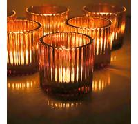Vohocandle - Set di 6 portacandele in stile vintage, 7 cm x 6,5 cm, grande portacandele votive per soggiorno (marrone, set da 6 pezzi