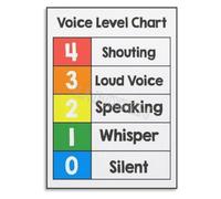 Voice Level Chart Classroom Management Tin Sign 8x12 Inch | Five levels silent whisper partner talk presentation outside voice clearly labeled