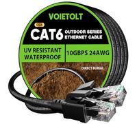 VOIETOLT Cavo Ethernet Cat 6 Esterno 35m, Guaina Impermeabile in LLDPE UV per Sepoltura Diretta - Cavo di Rete Internet Gigabit ad Alta Velocità 10 Gbps - CCA, UTP con 40 Legature - Nero