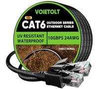 VOIETOLT Cavo Ethernet Cat 6 Esterno 50metri, Guaina Impermeabile in LLDPE UV per Sepoltura Diretta - Cavo di Rete Internet Gigabit ad Alta Velocità 10 Gbps - CCA, UTP con 40 Legature - Nero