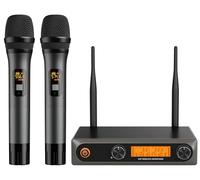 voijump Microfoni wireless, microfono professionale in metallo, doppio UHF, senza fili, con microfono dinamico (61 m), per karaoke, casa, riunioni, feste, set per karaoke, matrimoni, chiesa, DJ