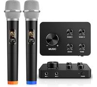 voijump Microfono Wireless UHF Set - Doppio Microfono Karaoke Senza Fili, 2x8 Frequenze, Portata 30m, Ideale per Karaoke con Microfono, DJ, Canto, Chiesa, Altoparlante, Sistema PA