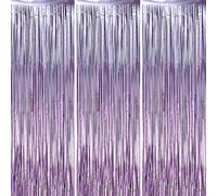 Voircoloria Confezione da 3 tende con frange in lamina di lavanda da 1 x 2 m, decorazioni per feste, sfondo con frange per compleanno, baby shower, rivelazione di genere, laurea