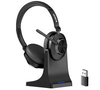 Voistek Cuffie Bluetooth Wireless con Microfono a Cancellazione del Rumore, Dongle USB per PC, Design Leggero e 45 Ore di Autonomia con Pulsante, Compatibile con Windows, Mac, iOS, iPadOS, Android