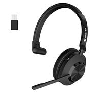 Voistek Cuffie Bluetooth Wireless con Microfono e Cancellazione del Rumore, Dongle USB per PC, Pulsante Muto, Ideali per Ufficio, Meeting, Zoom, Call Center, Homeoffice, Computer(Nero senza base)