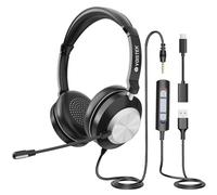 Voistek Cuffie con Microfono Antirumore USB 3,5mm/Type-C - Adattatore Professionale 3 in 1 per Call Center, Business Online, Corsi PC, Smartphone,Lezioni Online, Riunioni Zoom/Skype