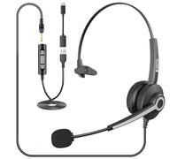 Voistek cuffie con microfono USB 3,5 mm Jack Tipo C Adattatore, Cuffia Monoaurale Anti-Rumore, Stereo, per Call Center, Skype, Zoom, Teams - Regolabile per Computer