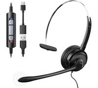 Voistek USB Cuffia con Cavo per PC/Portatile, Headset Leggeri On-Ear con Cavo da 160 cm, Microfono con Cancellazione del Rumore per Ufficio