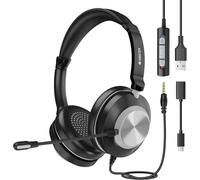 Voistek USB Cuffie con Microfono per PC, 3-in-1 Tipo C USB 3,5 mm Jack, Cuffie Filo Microfono con Cancellazione del Rumore per Ufficio, Call Center, Business, Online Chat Corsi Smartphone, Computer