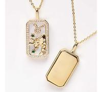 VOIV Collana con amuleto zodiacale, segno zodiacale, collana con ciondolo a forma di carta dei tarocchi, collana con pietra portafortuna colorata da 18 carati, regalo per donne, Rame