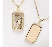 VOIV Collana con amuleto zodiacale, segno zodiacale, collana con ciondolo a forma di carta dei tarocchi, collana con pietra portafortuna colorata da 18 carati, regalo per donne, Rame
