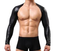 VOIV Imbracatura pettorale in Ecopelle da Uomo Mesh Patchwork Lingerie Harness Top Manica Lunga Latex Crop Top Sexy Club Party Costumi Neri