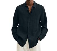 vokkrv 2024 Camicia Uomo Manica Lunga Elegante in Cotone e Lino Comode Sottili Traspirante Camicia Uomo Regular Casual Risvolto Tinta Unita con Bottoni Leggero Formale Camicie Uomo per Affari