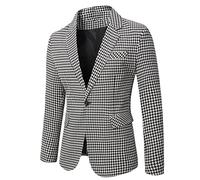 vokkrv Blazer da Uomo a Scacchi Slim Fit Abito a un Bottone Formale Elegante Affari Leggero Giacca da Lavoro Scollo a V Classico Vintage Nero Taglie forti tutti i giorni