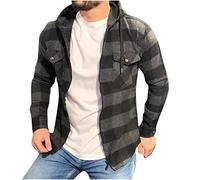 vokkrv Camicia Uomo con Cappuccio a Quadri Felpe a Maniche Lunghe Camicia imbottita calda Casual Classica Giacca Camicetta Casual Outwear parka Jacket Cappotto Giubbotto sportive plaid camicie